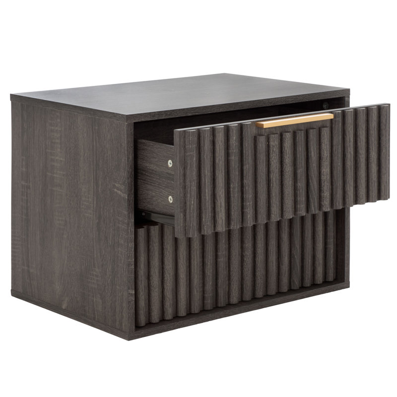 Lylia 2 Drawer Floating Nightstand, Distressed Black