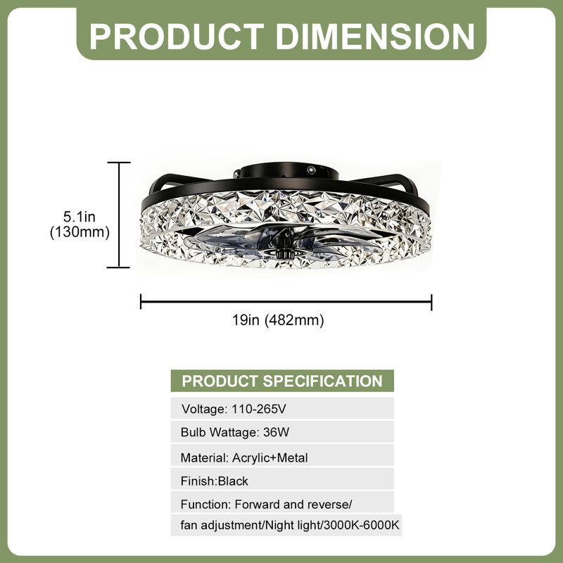 19''(W) Crystal Ceiling Fan