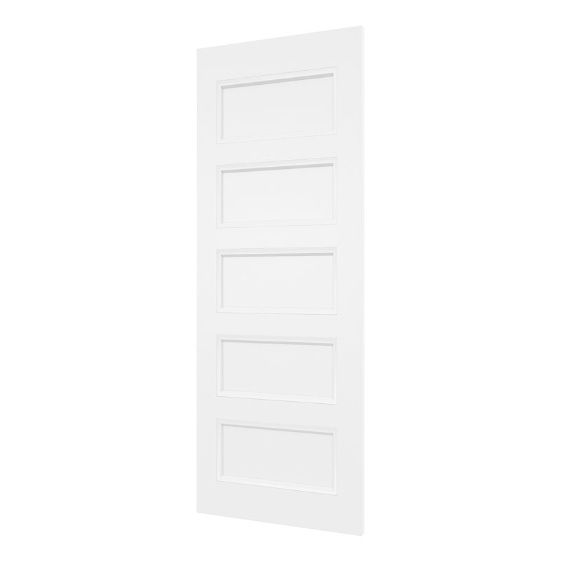 Porte intérieure standard de chambre à coucher, 5 panneaux, en bois massif apprêté, 71 cm (L) × 203 cm (H), de style moderne Raides.