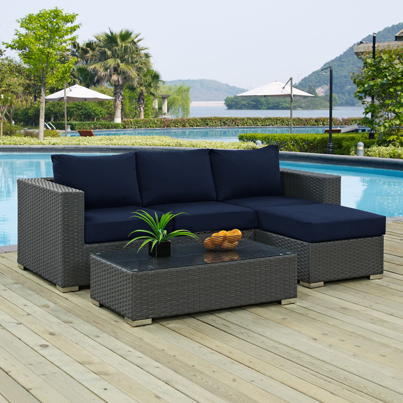 Ensemble modulaire d'extérieur Sunway 3 pièces Modway, Toile bleu marine Sunbrella®