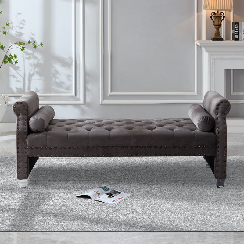Alianny Upholstered Tufted Bench, Gray Velvet