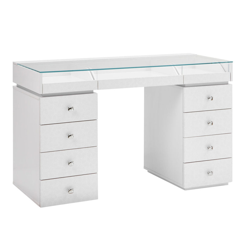 Bureau de coiffeuse en verre avec comptoir à 4 tiroirs Jesleen Slay Station Pro 2.0