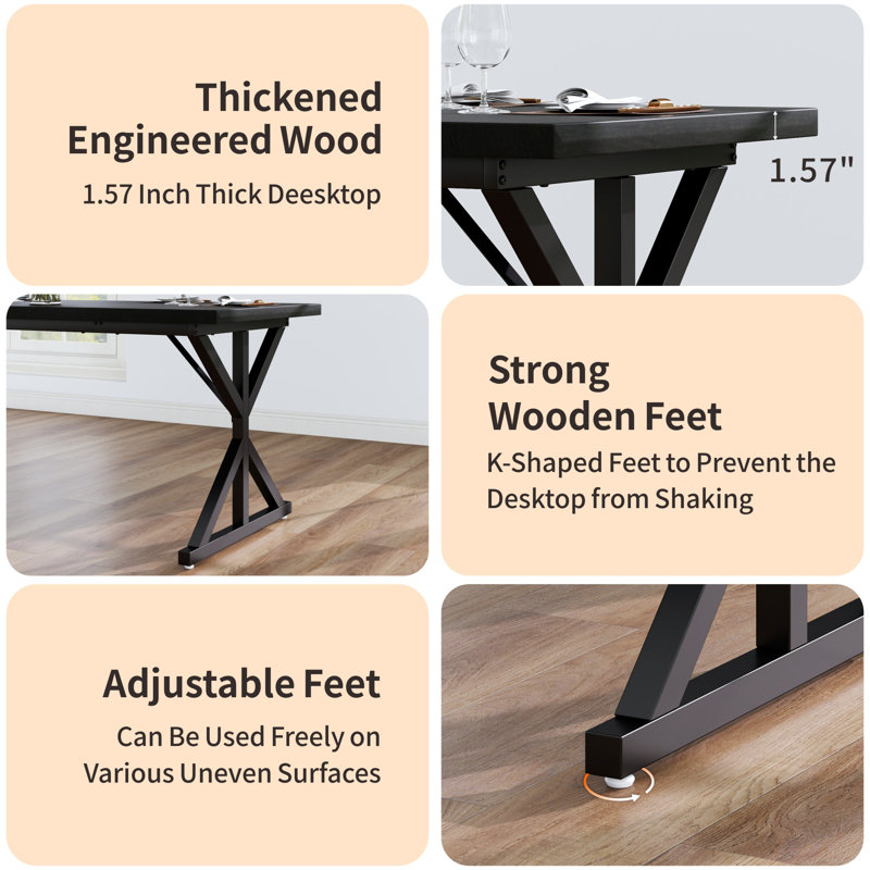 70.87" Modern Farmhouse Ironwood Dining Table (Black), Black, Black