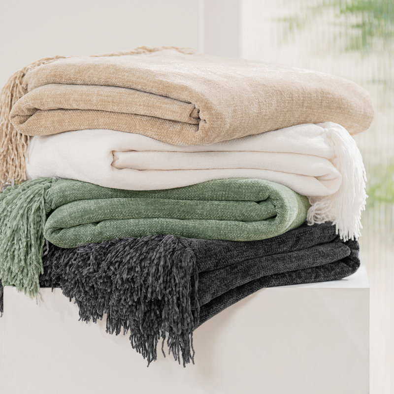 Jeté en chenille douce, L 60 po x l 50 po, Vert sauge