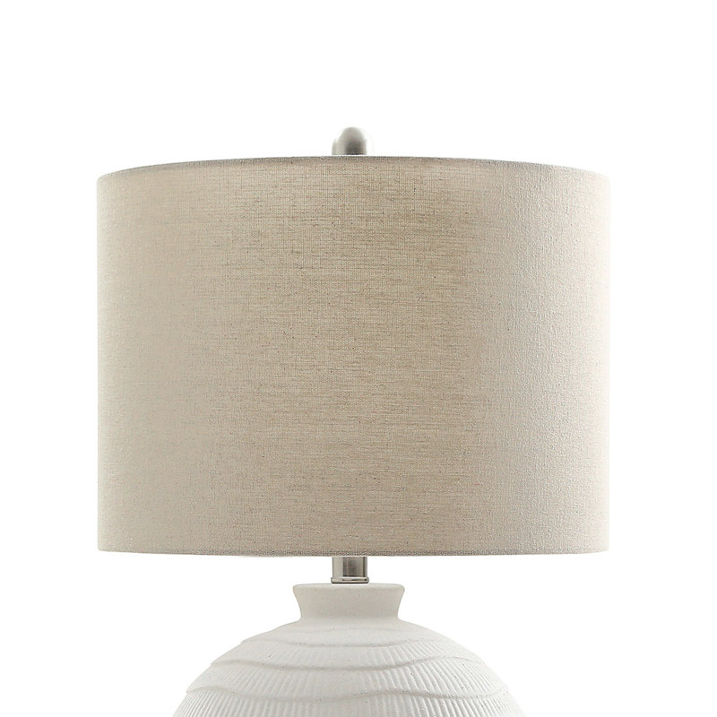 61cm Tall Ceramic Living Room Table Lamp, Bedside Lamp Linen Shade, Buffet Lamp, White, Beige