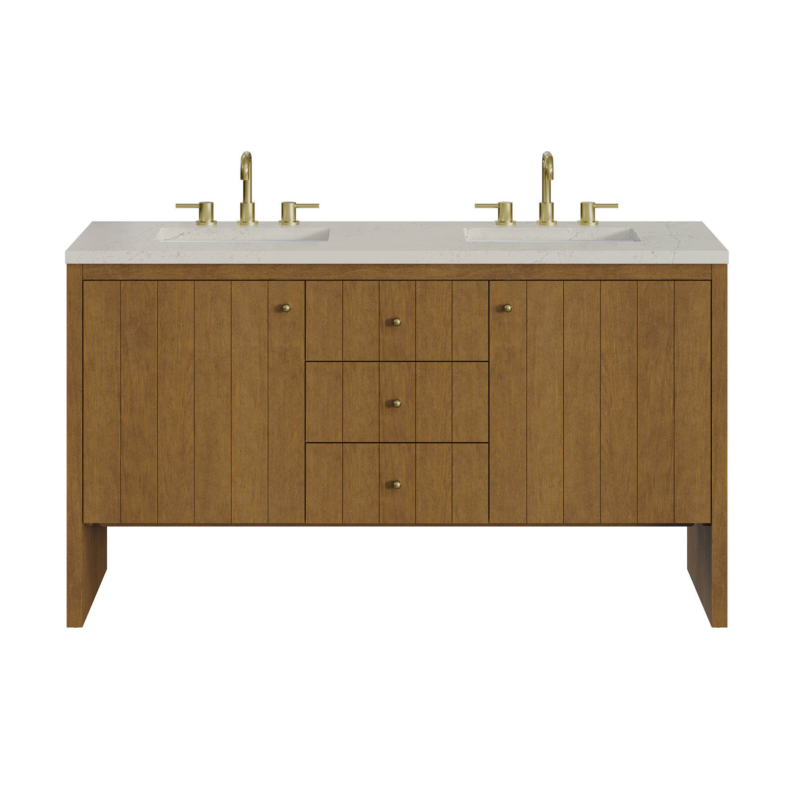 Hudson 60" Double Vanity, FreePower Wireless Charger, Siberian, Honey Oak