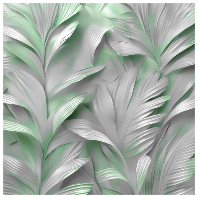 Tapis de bain texturé à motif de feuilles, L 24 po x L 17 po, Gris clair / vert clair