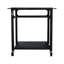 Chariot de barbecue roulant noir avec 2 roues verrouillables et crochets porte-ustensiles, idéal pour les repas en plein air. Étagères spacieuses pour une organisation optimale de la cuisson, support pour four à pizza, grand espace de rangement pour les accessoires de barbecue.