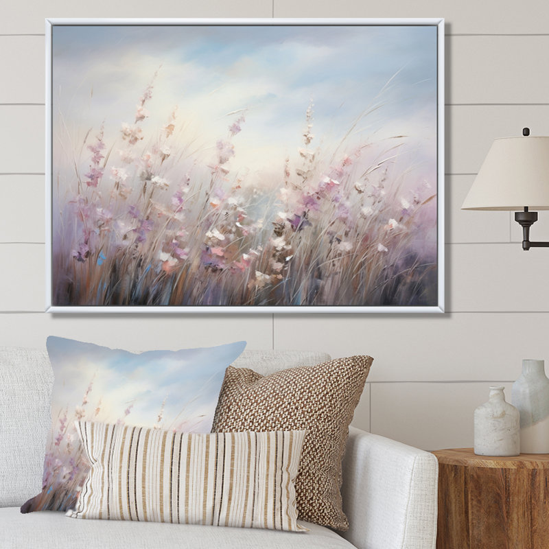 Fleurs murales mauves Whispering Breeze II - art mural fleurs sauvages pour le salon, H 12 po x l 20 po x P 1 po