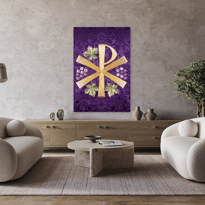Constantine, croix Chi Rho brodée en or sur toile mauve, symbole de Jésus-Christ, art mural rétro classique rétro