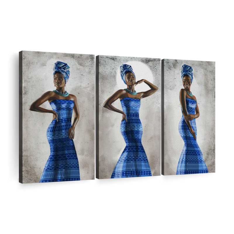 " Regal African Woman Multi Piece Canvas Print " by AfroArtistry Studio 3 - Pieces, 24" H x 38" W x 1.25" D