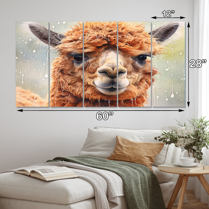 «Graceful Alpaca I», reproduction sur toile - 5 panneaux égaux