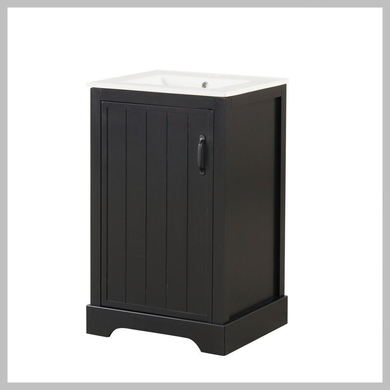 Meuble-lavabo de 20 po avec lavabo, armoire de salle de bain avec porte à fermeture douce, support de rangement et tablette réglable, noir