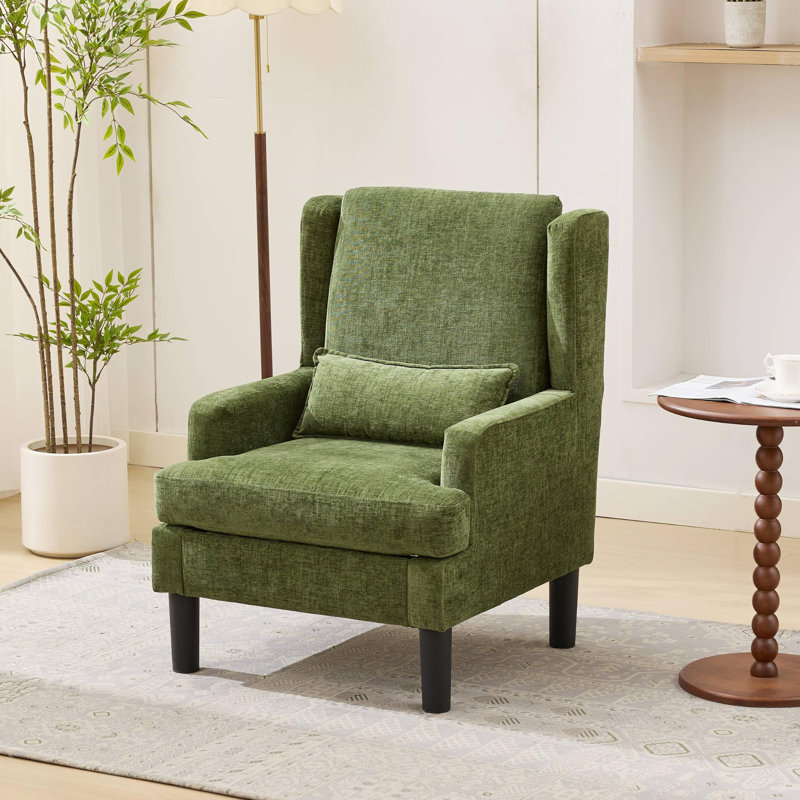 Ensemble de 2 fauteuils à oreilles pour salon, fauteuil en chenille moderne avec dossier haut et coussin Mid-Century
