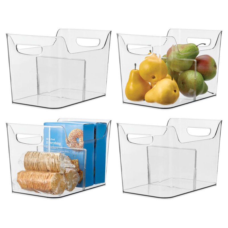 Divided Fridge Organizer Bin with Handles - Refrigerator or Freezer Bin - Organize Food Pouches or Snacks