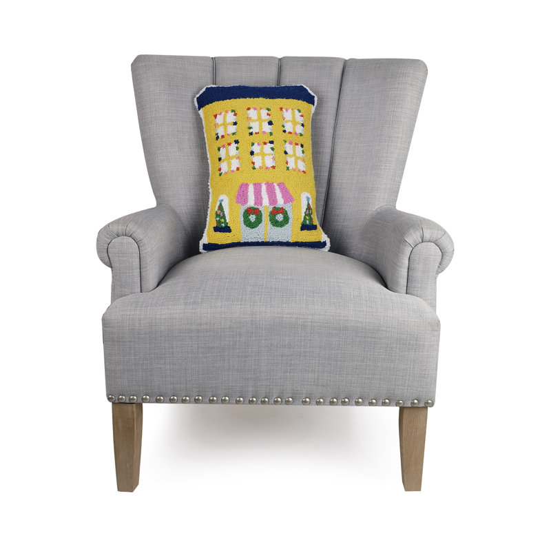 Snow Globe Shaped Wool Hook Pillow, Yellow House