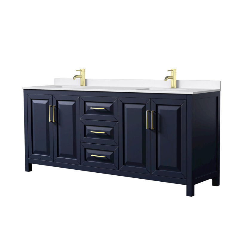 Daria 80'' W Vanity, Blue, Brushed Gold, White Quartz