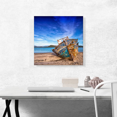 Bateau sur la plage - reproduction sur toile tendue