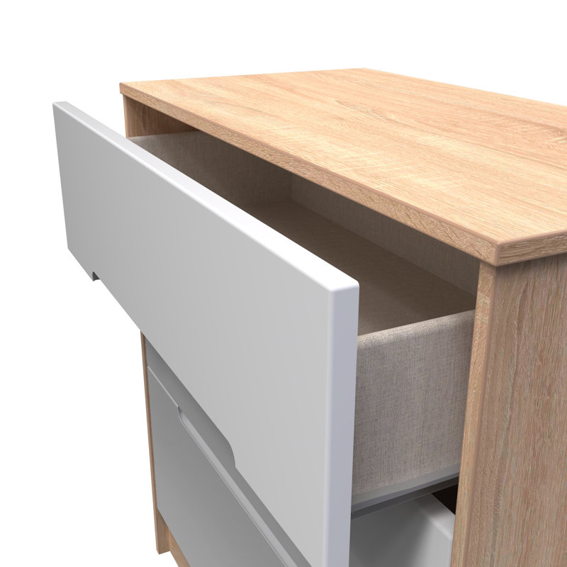 Fully Assembled Vernon 3 Drawer Chest, White Matt/Bardolino Oak