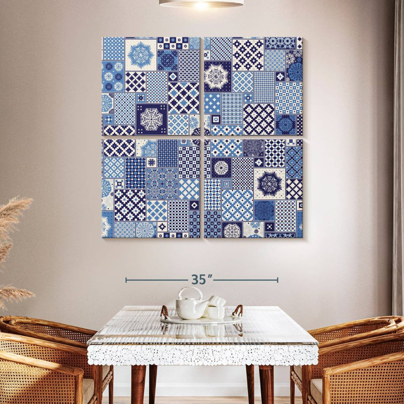 Blue Geometric Patchwork, 45" H x 45" W