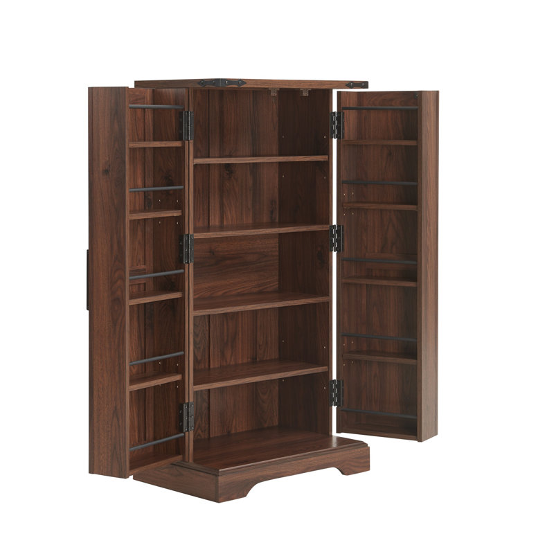 Farmhouse Kitchen Pantry with 10 Door Shelves ,Wood Storage Pantry Cabinet with Magnetic Barn Doors & Adjustable Shelves