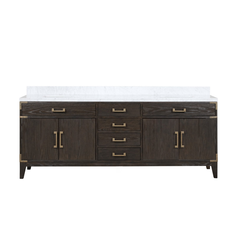 Laurel 84 in W x 22 in D Double Bath Vanity Top, White Carrara Marble, White Oak