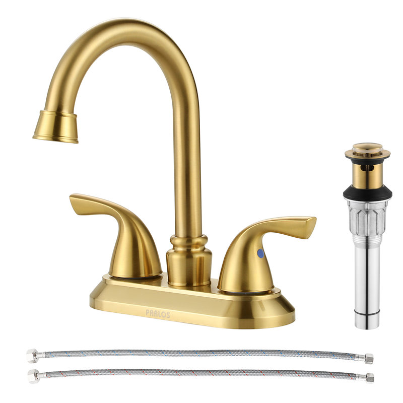 Robinet pour salle de bain à 2 poignées avec ensemble de bonde centrales, Or brossé