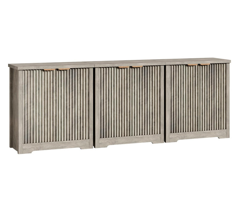 3-Pack Modern Fluted Sideboard Buffet Cabinet, Wooden Storage with 2 Doors & Adjustable Shelves for Living Room Kitchen Hallway