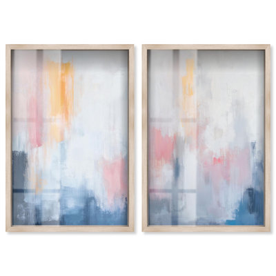 Dreamweaver Serenity Shadowbox Print Modern Abstract Art Set by Art Remedy, Blonde Frame, 20 x 30