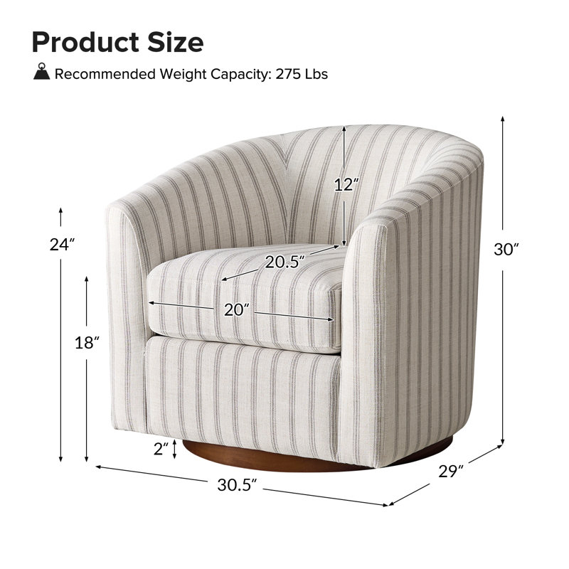  Fauteuil demi-tonneau pivotant de 30,5 po de largeur avec base en bois massif Amiir, Rayure