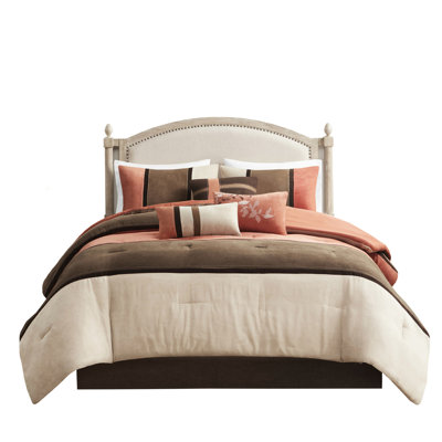 7 Piece Faux Suede Bedding - Coral King With Coverlet Comforter Ideal For Cabin Decor
