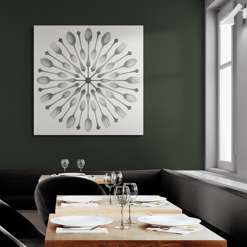 Cutlery Circle Kitchen Wall Art - Canvas Framed Print, 30 cm H x 30 cm W