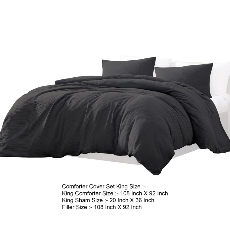 Édredon en microfibre 3 pièces , Édredon pour très grand lit + 2 taies décorativ, Noir, noir, noir, noir