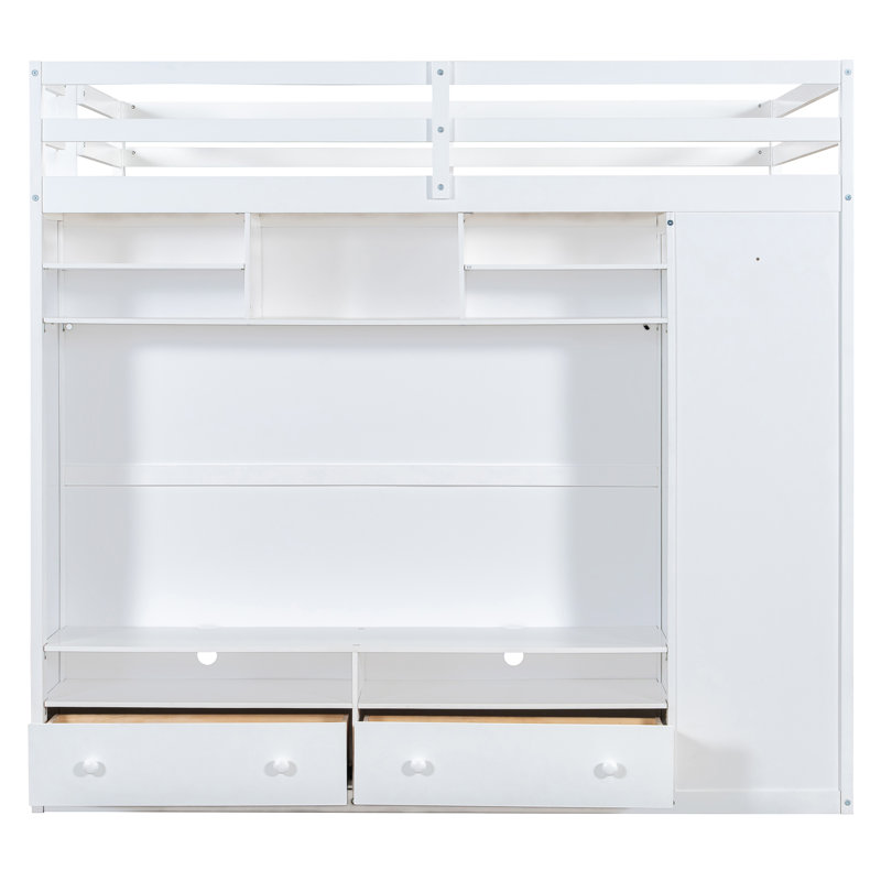 Lit mezzanine moderne avec garde-robe intégré et lumières DEL télécommandées, Blanc