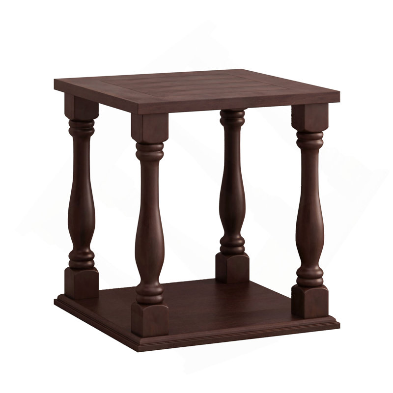 Table basse de style antique de couleur café avec une finition gris frotté 23,5 po x 23,5 po x 25,25 po