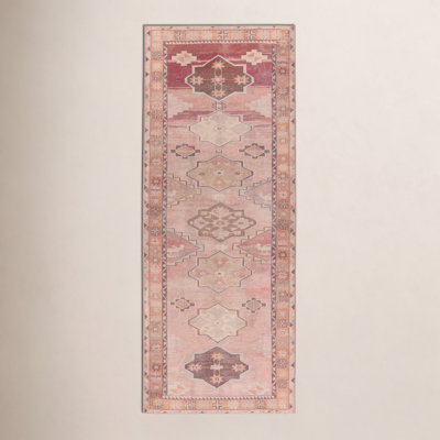 Orange Pink Brown Washable Oriental Rug