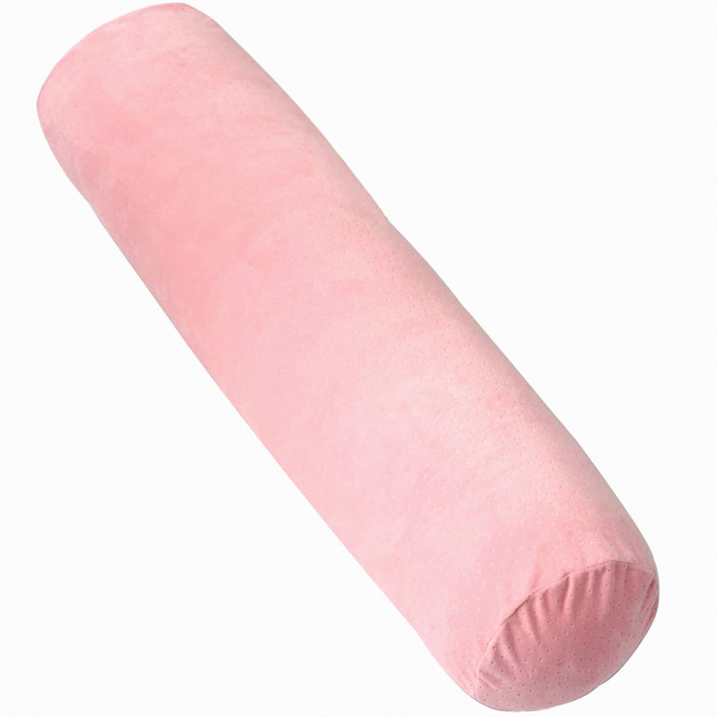 Velour Comfort Body Bolster - Long Round Cylinder Pillow for Adults - Removable Cover - Pink - Bed Support & Relaxation
