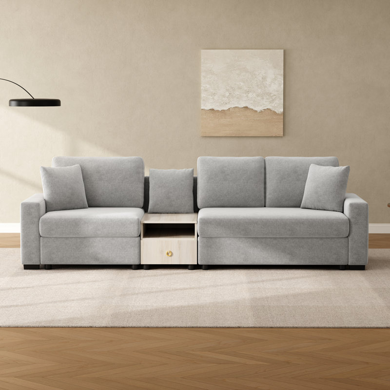 Canapé modulaire en chenille 3 places avec accoudoirs de rangement et console Modern