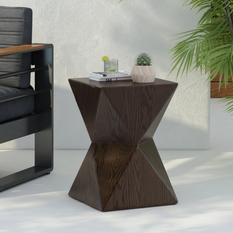 Concrete Side Table With Rustic Hand-Carved Texture And Unique Symmetric Form – Weather-Resistant Accent For Patio, Garden, Or Balcony