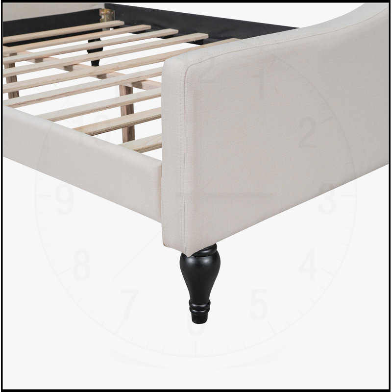 Lit de jour double capitonné capitonné, beige avec lin durable et design à oreilles élégant pour la vie moderne