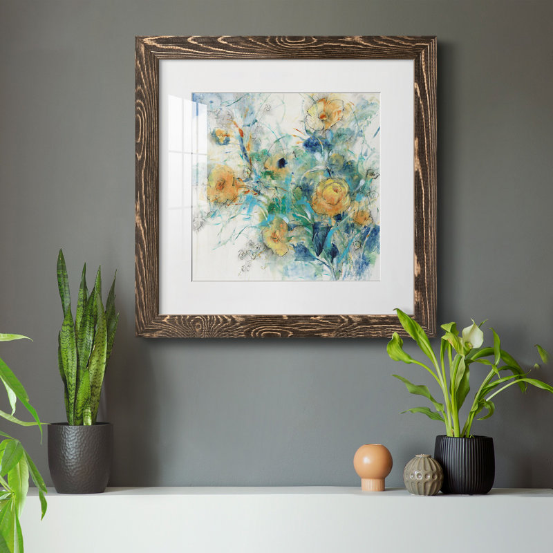 " Flower Study II ", Walnut Framed Paper, 31.5" H x 31.5" W x 1.5" D, White