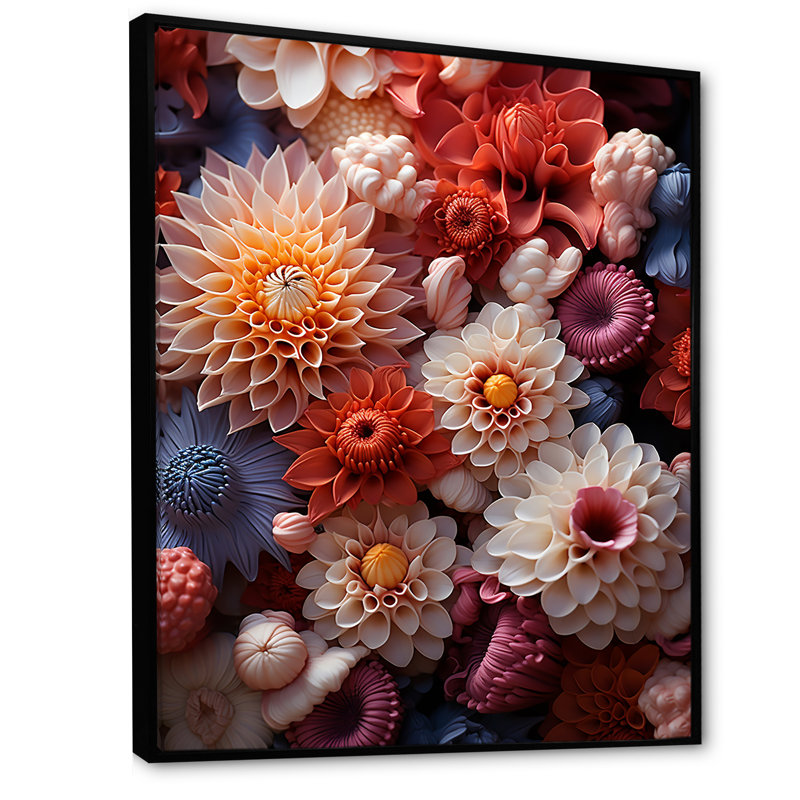 «Red and White Coral Underwater Bouquet II», art mural sur toile plage et océan, Cadre flottant noir