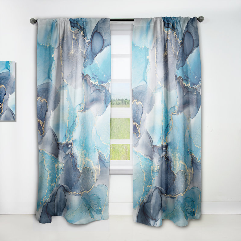 Turquoise et mauve luxueux, art abstrait fluide V - rideau en velours moderne - obscurcissant - 1 panneau, L 52 po x L 108 po