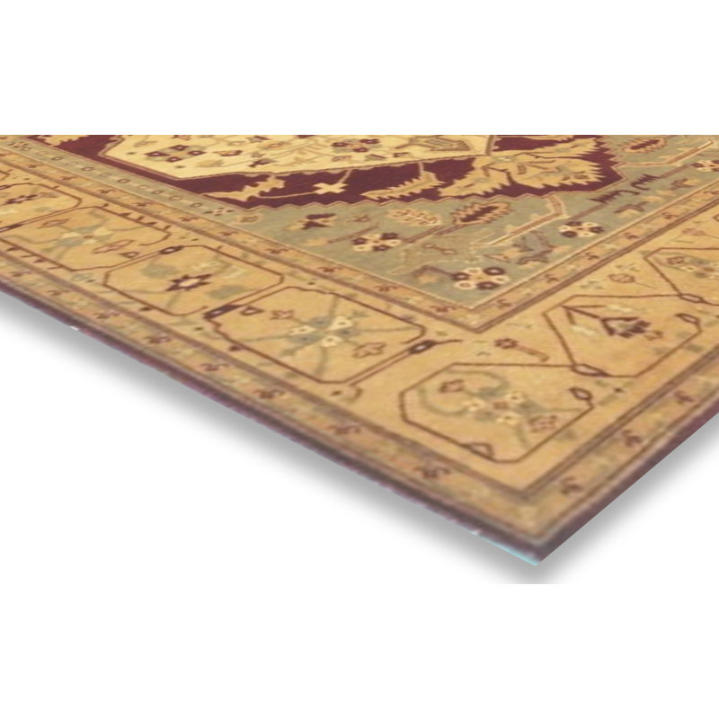 Tapis unique en laine noué à la main bourgogne / brun clair de 4 pi 6 po x 6 pi 6 po Purwin