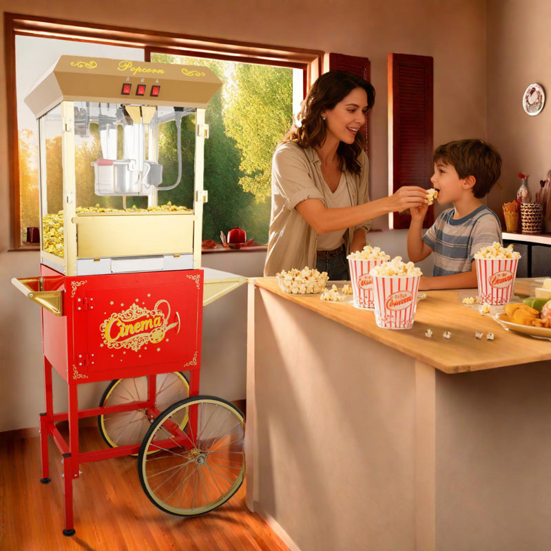 Machine à maïs soufflé 16 oz avec chariot et bouilloire