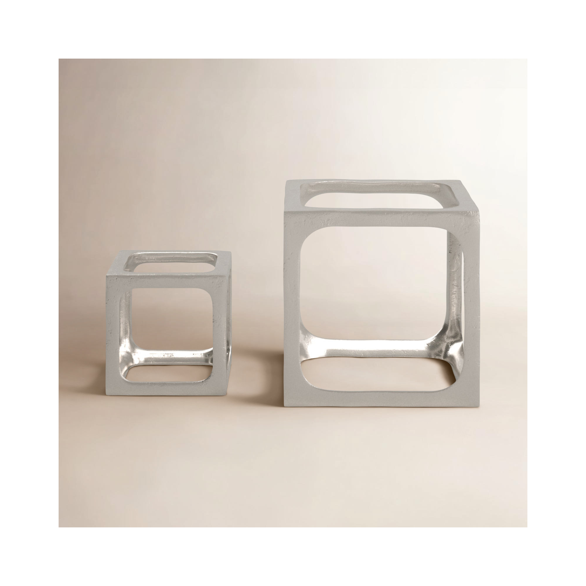 Latte Set of 2 Cubist Sculptures, Silver