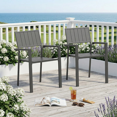 Chaise d'appoint moderne et extérieure en métal - capacité de 350 lb, chaise de salle à manger ergonomique pour le jardin, la fête, le restaurant et la cour (ensemble de 2)