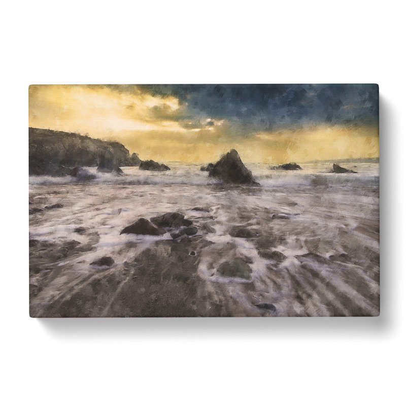Beach and Rocks - Wrapped Canvas Paining, 50cm H x 76cm W x 3cm D