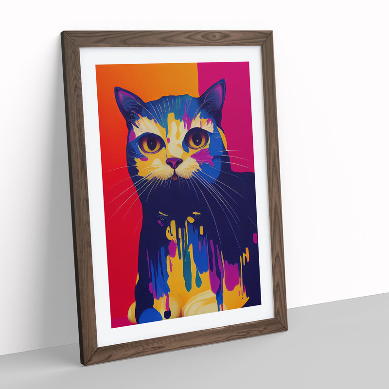 Cat Drip - Single Picture Frame Print, 46cm H x 34cm W x 2cm D, Walnut