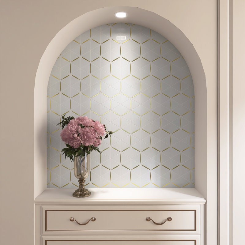 Natural Bianco 11.82 in. x 10.44 in. Hexagon Polished Marble Mosaic Tile, White/Gold
